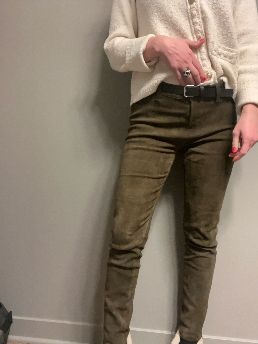 J Brand Olive Green Skinny Jeans in real suede